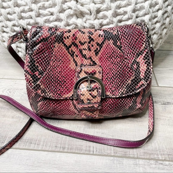 Coach Handbags - COACH Soho Exotic Snake Print Patent Leather Crossbody Bag Burgundy Multi